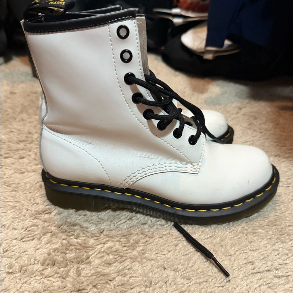 Dr. Martens White Combat Boots with Black Laces